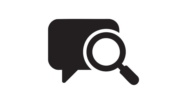 Speech Bubble with Magnifying Glass Icon: A clear graphic representation of a speech bubble and a magnifying glass, symbolizing search, investigation, or analysis of text and communication.