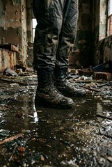 Obraz premium Military boots in the mud