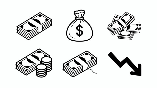 Creative flat icons showing money bags and piggy bank with lightning bolt