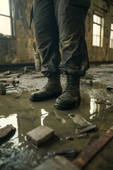Obraz premium Military boots in the mud