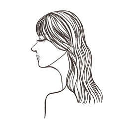 Minimalist Line Art Illustration of Beautiful Woman Side Profile Portrait with Long Hair © ammij