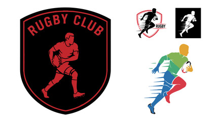 Obraz premium Rugby Player Silhouettes And Emblems Vector Illustrations On White Background
