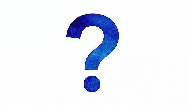 Blue watercolor question mark symbol on white background. Represents curiosity, doubt, or a search for answers. Minimalist graphic for concept or design.