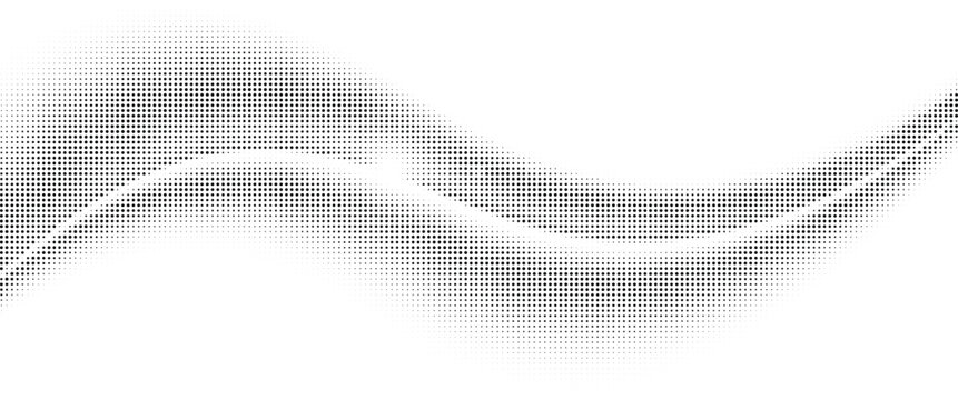 Halftone wave pattern black and white dots on transparent background
