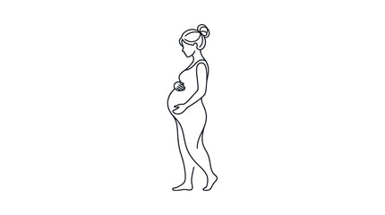 Obraz premium Minimalist Line Art of Pregnant Woman Holding Belly