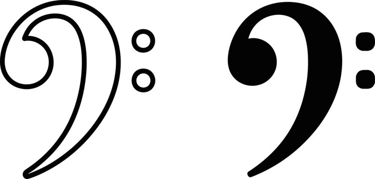 Bass clef musical symbol in outline and solid form on a white background