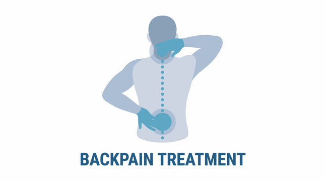 Back pain treatment vector illustration with spine anatomy, posture correction, medical therapy, chiropractic care, physiotherapy solutions, wellness icons, healthcare design elements, isolated graphi