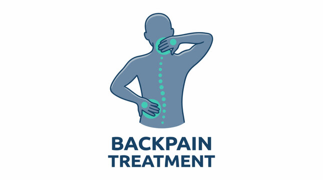Back pain treatment vector illustration with spine anatomy, posture correction, medical therapy, chiropractic care, physiotherapy solutions, wellness icons, healthcare design elements, isolated graphi