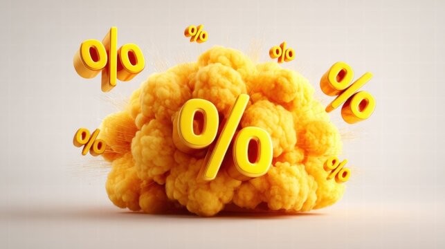 Eye-catching 3d render featuring golden percentage symbols in a bright design.