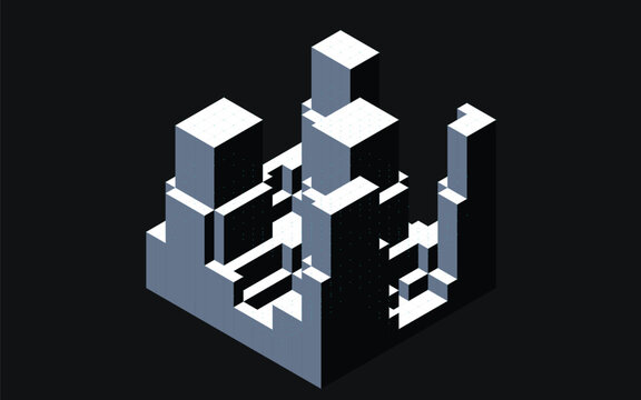 Modern Abstract Isometric Voxel City Structure Background