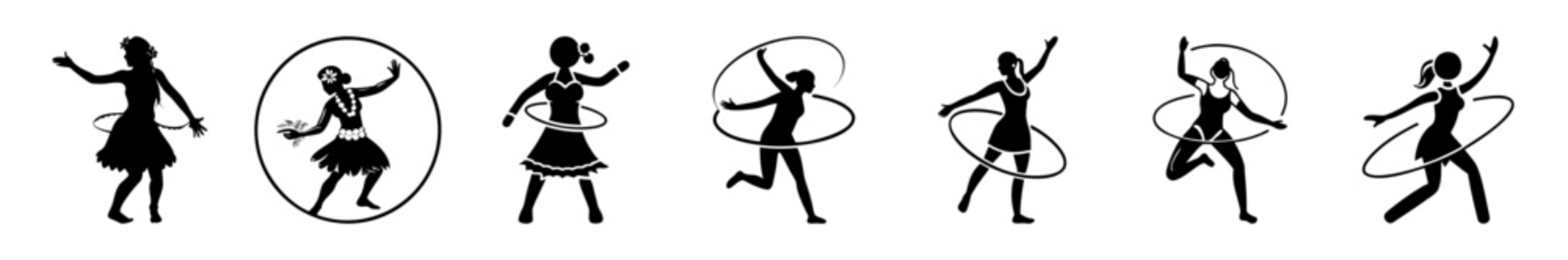Diverse people dancing in a circle with joyful poses - A cheerful set of vector icons showing people dancing in a circle with dynamic and joyful body movements.