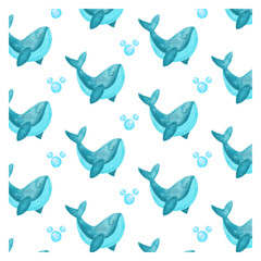 Fototapeta premium Cute dolpin watercolor sea creatures seamless pattern