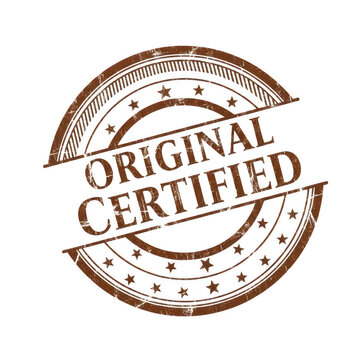Brown original certified round stamp icon