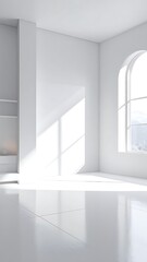 Fototapeta premium A bright, empty room with white walls and a shiny floor (1)