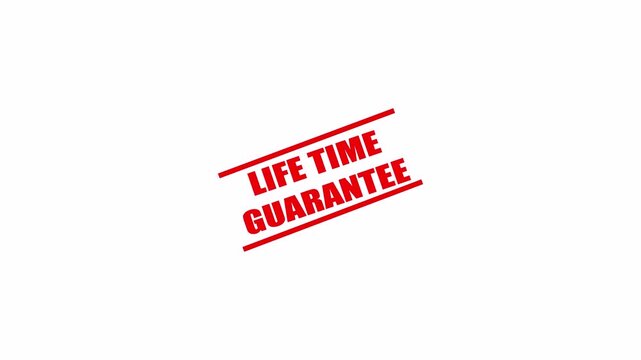 Lifetime Guarantee Rubber Stamp Reveal Animation on Transparent Background.