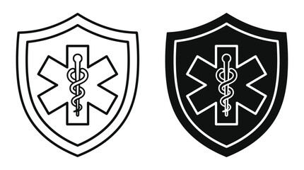 Fototapeta premium Medical Shield Emblem Vector | Emergency Healthcare Symbol | Rod of Asclepius Design