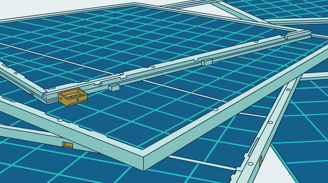 stacked solar panel components and frames illustrating renewable energy technology and green solutions for a sustainable future