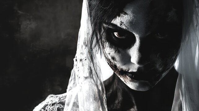 Woman with zombie makeup close up portrait