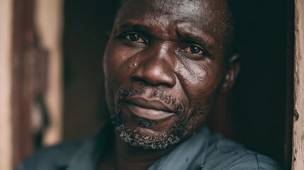 Obraz premium Paycheck Stress Middle Aged Nigerian Man Anxious Eyes