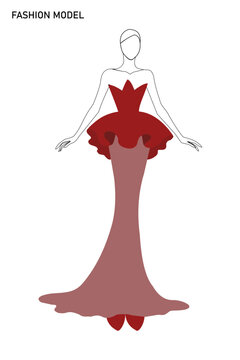 Fashion model wearing a red and pink formal gown with a ruffled top woman. Resizable and editable, EPS 10.
