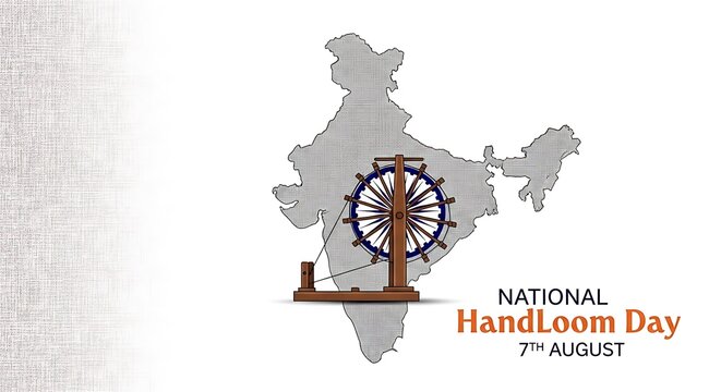 National handloom day illustration with india map and spinning wheel charkha