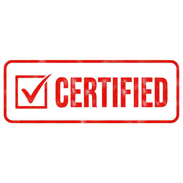 Red grunge certified rubber stamp with a check mark