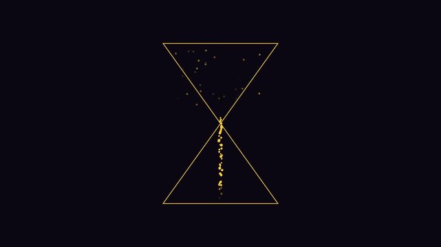 Minimalist hourglass with golden particle flow, abstract time concept animation