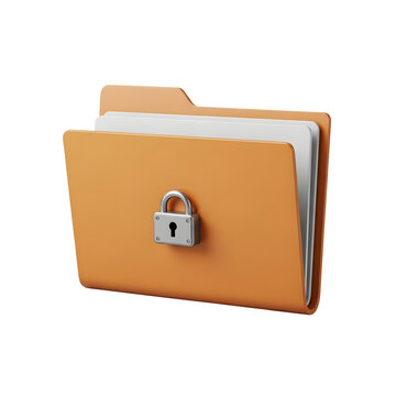 Secure file storage folder with metal padlock and paper documents for data protection privacy management digital archive organizational safety isolated on transparent background high quality 3d render