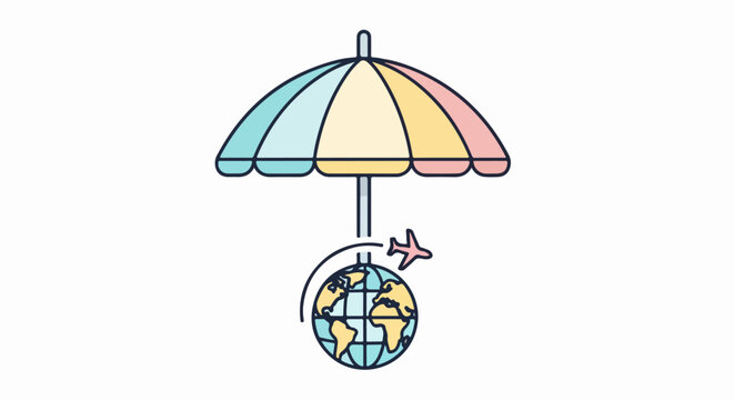 Colorful umbrella protects the earth globe.