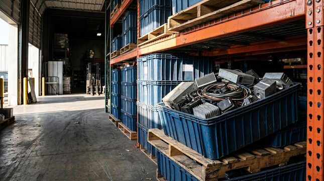 Bulk Reclaimed Power Modules Stored in Heavy Industrial Totes