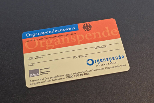 German Organ Donor Card Organspendeausweis on Dark Background, Radolfzell am Bodensee, Germany, June 15, 2025