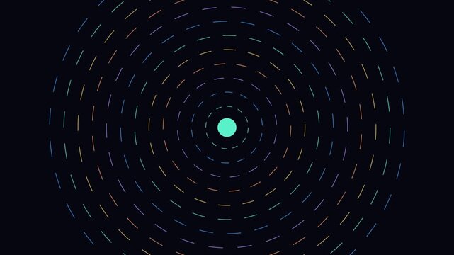 Minimalist abstract motion animation background, with pulsing neon, circular dashed lines