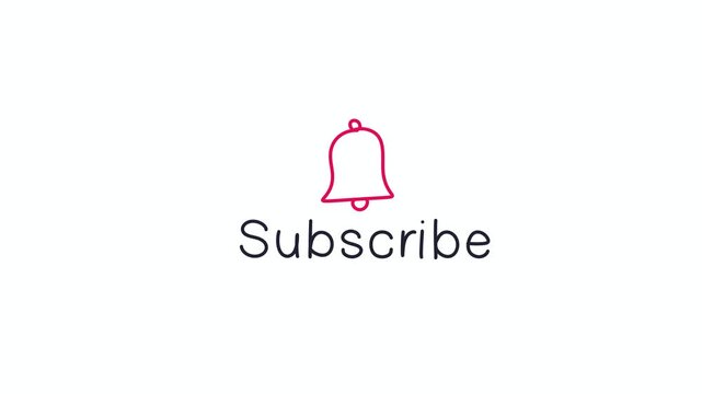 Subscribe animated doodle with hand drawn bell icon and navy text, pink outline on white background, portrait 9:16 4K, CTA motion graphic for YouTube and social media content creators.