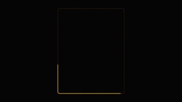 Minimalist gold glowing rectangular frame loading animation on animation black background