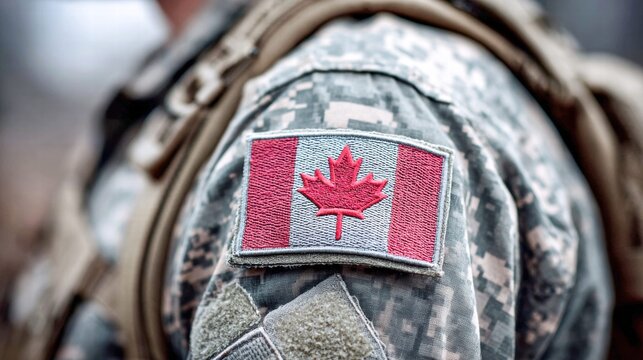 Canadian soldier's uniform with the national flag patch.