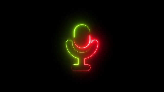 Glowing neon red and yellow color microphone icon animation audio mic voice record circle multimedia on black background