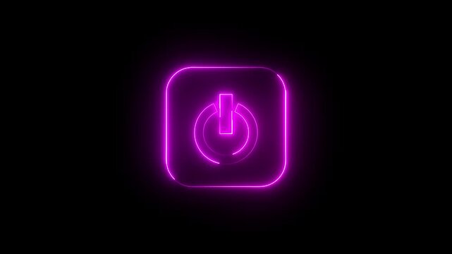 Glowing neon pink color power button icon animation technology shutdown screen turn on off button stop startup computer and mobile phone electric futuristic on black background