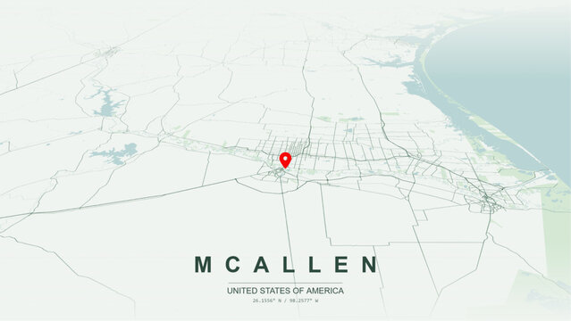 Modern minimalist vector map of McAllen, Texas, USA. High-quality scalable illustration of McAllen city grid, Rio Grande River international border layout for posters design.