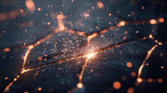 Spark Welder fabricating a steel structure with intense sparks flying around.