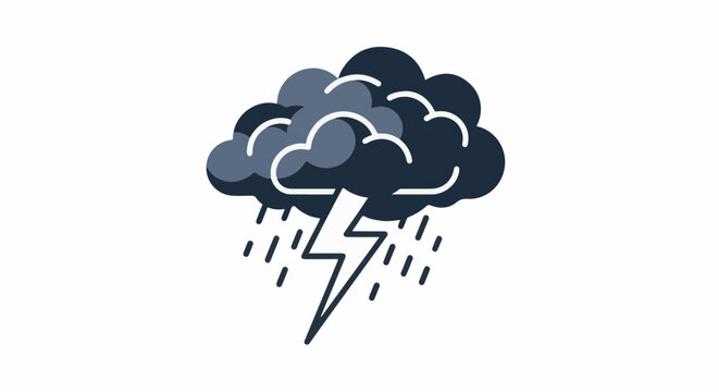A dark stormy cloud unleashes lightning and rain in a stylized icon
