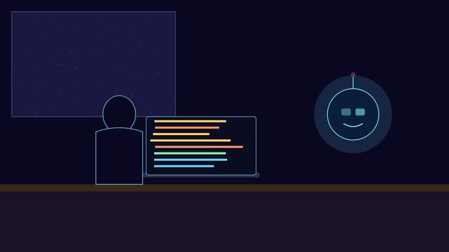 Minimalist programmer coding with ai assistant animation loop animation