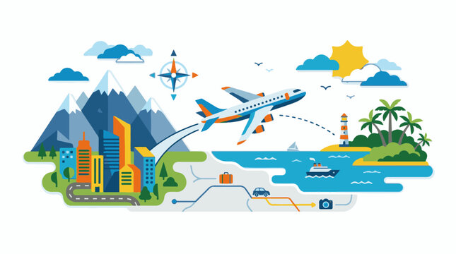 A vibrant graphic illustration of various modes of transportation