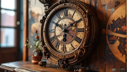 Fototapeta premium Vintage Wall Clock with Roman Numerals in Classic Interior