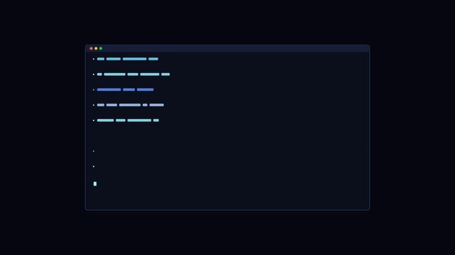 Minimalist terminal interface with blinking cursor and code lines animation