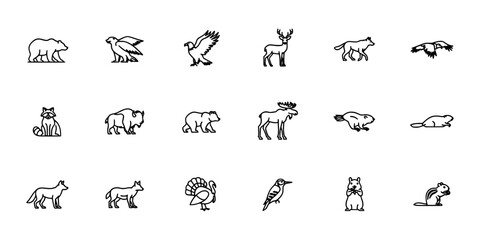 Naklejka premium Animal Icons Arranged in a Clean Grid Pattern, Monochrome Line Art Symbols for Educational and Design Projects