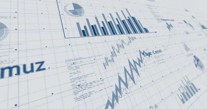 Strategic channels and straits for global trade charts and graphs diagram seamless and loopable on paper 3d concept animation