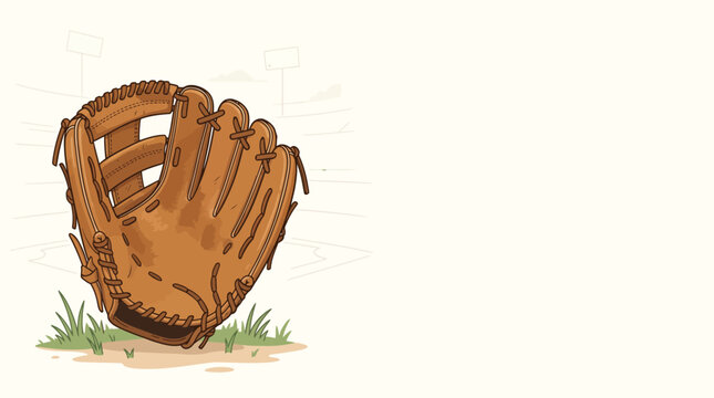 Sports Baseball Glove Illustration on Field Background with Copy Space