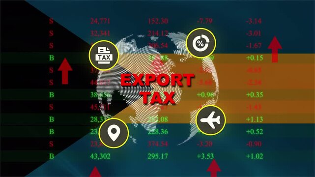 Global Export Tax Dynamics: An illustrative graphic depicting the concept of export tax on a global scale, with economic indicators, travel icons.