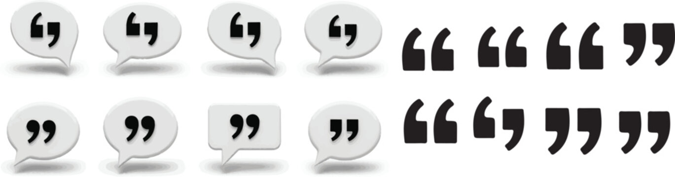Quotation marks text bubble template pack speech quote comment block element set vector illustration