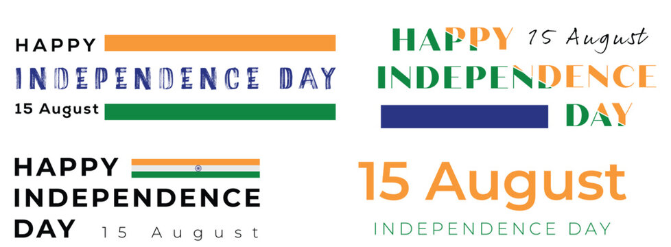 happy independence day typography collection with indian patriotic text and 15 august designs